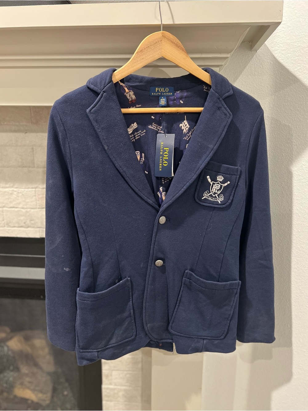 Polo Ralph Lauren Boys Navy Terry Crest Blazer NWT *flawed